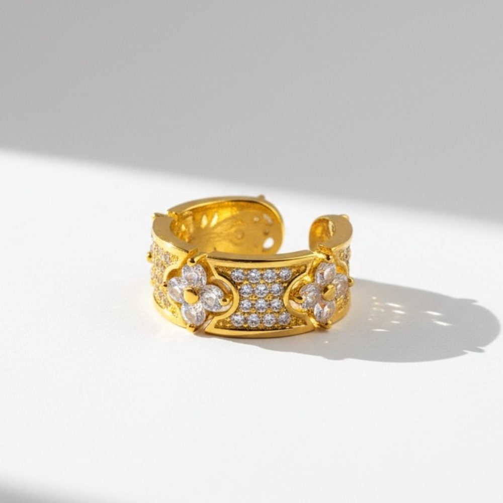 GOLD FLORETTE CZ ADJUSTABLE RING - Picture 3 of 4